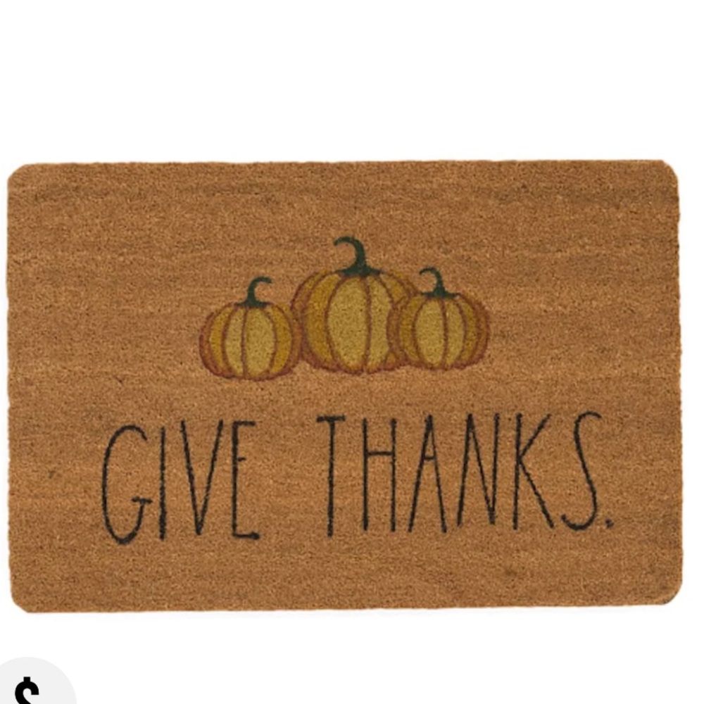 Rae Dunn GIVE THANKS Thanksgiving Pumpkin Doormat - Brown